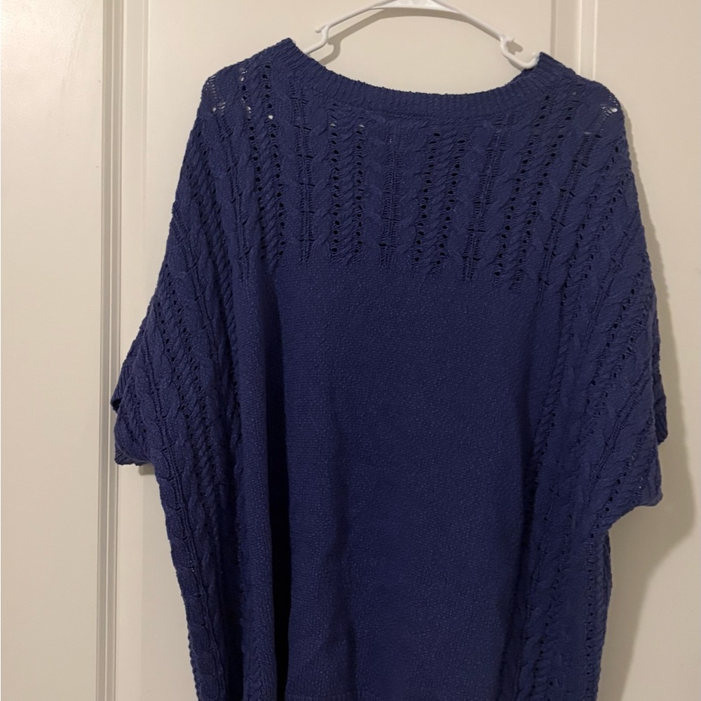 Time and Tru Navy Blue Open-Stitch Crewneck Sweater